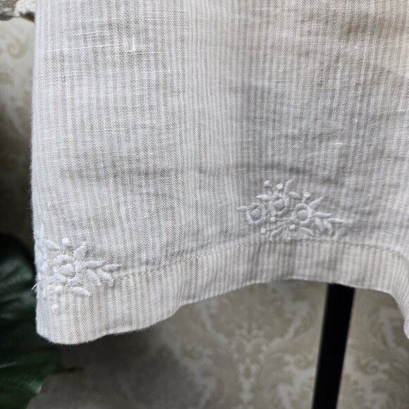 Antibes Blanc Size Small Cream White Striped Tunic Flared Sleeves Split Vneck - Picture 8 of 16